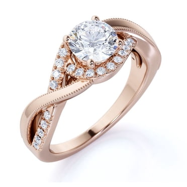 JeenMata 1 Carat Round Cut Infinity Engagement Ring - Milgrain Pave Twisted Band - 18K Rose Gold over Silver