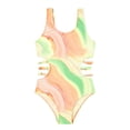 thumbnail image 4 of Girl Swimsuits One Piece Bathing Suits Quick Dry Striped Ruffle Swimwear Bathing Suit 5-6 Years, 4 of 5