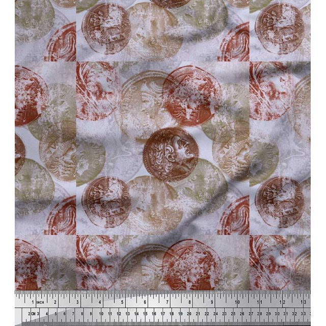 Soimoi Rayon Fabric Coins Vintage Decor Fabric Printed Yard 56 Inch Wide