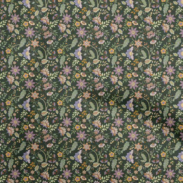 oneOone Popeline de Coton Vert Foncé Tissu Jacobin Floral Tissu pour Robe Tissu Imprimé Tissu au Mètre 56 Pouces de Large