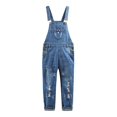 thumbnail image 1 of KIDSCOOL SPACE Girls Washed Distressed Denim Ripped Cotton Jean Overalls,4-5 Years, 1 of 5