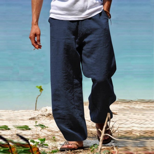 RKSTN Men Cotton Pants Men's Fall Cuffed Pants Multi Pocket Tether Solid Trousers Relaxation Length Pants Full Length Pants