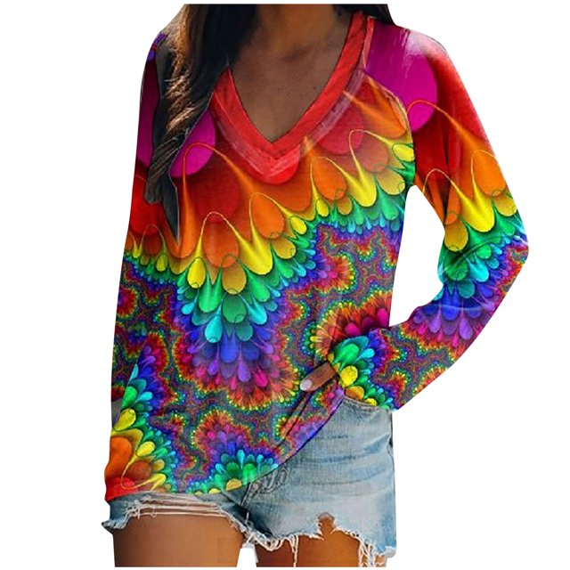 Fridja Women Fashion Loose V-Neck Printed Long Sleeve Top