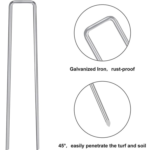 Agrafes de Sol de Jardin en U Galvanisées Robustes - Tissu Paysager Sécurisé, Barrière contre les Mauvaises Herbes, Bâches et Moustiquaire / Ancres en Acier Résistantes aux Intempéries