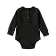 thumbnail image 1 of tarylea Toddler Baby Clothes Long Sleeve Crew Neck Button Rompers Solid Color Ribbed Outfits Casual Comfy Fall Outwear Jumpsuits for 0-24 Months, 1 of 3