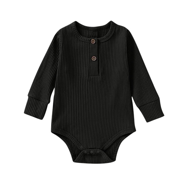 tarylea Toddler Baby Clothes Long Sleeve Crew Neck Button Rompers Solid Color Ribbed Outfits Casual Comfy Fall Outwear Jumpsuits for 0-24 Months