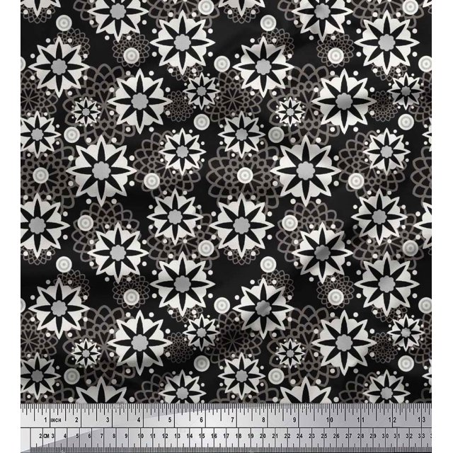Soimoi Polyester Crepe Fabric Floral Mandala Print Sewing Fabric Yard 42 Inch Wide