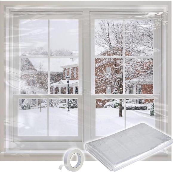 Heavy Duty Window Insulation Kit 63inX47in to Keep Cold Out in Winter ,Reusable Transparent Window Film ,Easy to Open for Ventilation with Adjustable 6-meter double-sided tape (120*160cm)