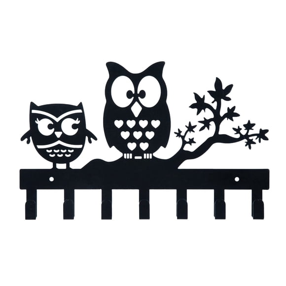 WHEANG Hooks for Hanging Keys Holder for Wall Metal Vintage Owl Keys Hook Home Decor Key Hanger Decorative with 7 Hooks Black One Size Multi-Color