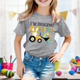 thumbnail image 2 of PMVFHDE T-Shirt Graphique à Manches Courtes Imprimé Lapin de Pâques pour Enfants, Col Rond, Décontracté, Printemps Été, Gris, 4-5 Ans, 2 of 4