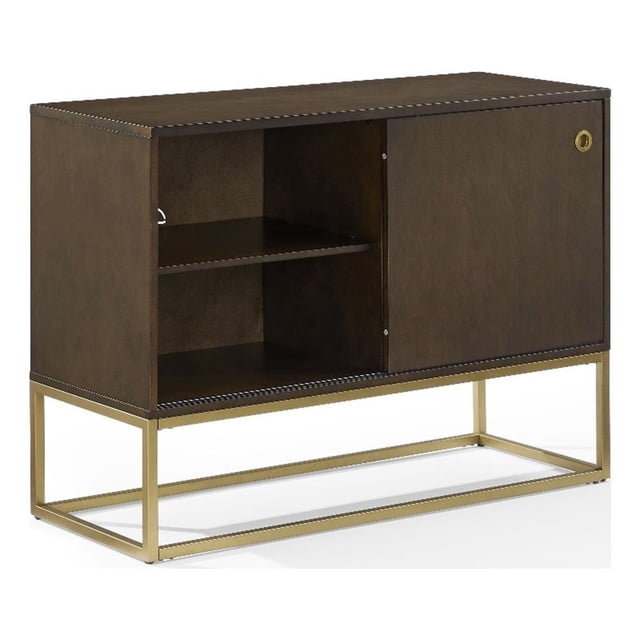 Crosley Furniture Byron Console Multimédia en Bois MDF et Acier, Brun Foncé/or