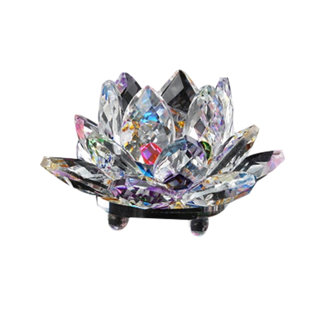 Birdeem Colored Crystal Glass Lotus Candle Tea Lamp Holder Buddhist Candle