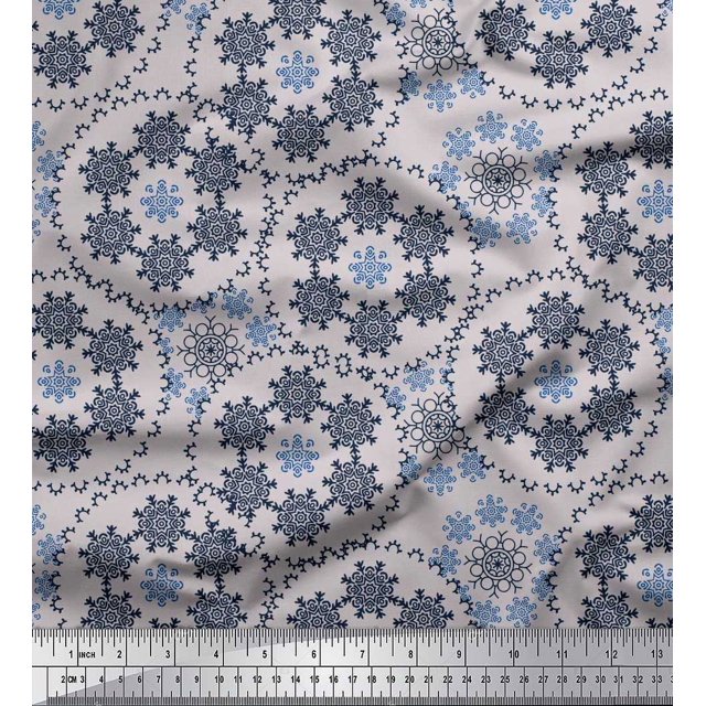 Soimoi Silk Fabric Snowflake Artistic Decor Fabric Printed Yard 42 Inch Wide