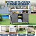 thumbnail image 3 of Sturdy Wood Outdoor Grill Cart with Stainless Steel Tabletop - Storage Cabinet - Lockable Wheels - Spice & Towel Rack - Mobile BBQ Prep Table for Patio, Backyard, Rolling Bar Cart, Grey, 3 of 7