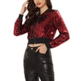 thumbnail image 4 of INSPIRE CHIC Blouson Bomber Court à Paillettes Scintillantes à Fermeture Éclair pour Femme Rouge-A TP, 4 of 5