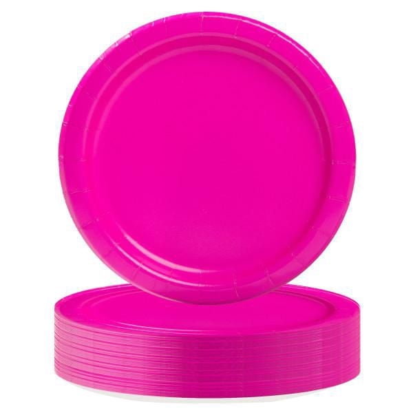 Assiettes plates rondes rose fluo Unique Industries de 23 cm (9 po), paquet de 55