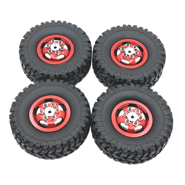 Xuanheng 4 Pcs Roues et Pneus de Voiture RC Pneus RC avec Jante de Roue, Pièce de Mise à Niveau RC de Remplacement Rouge
