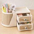 thumbnail image 1 of Rotating Desktop Pen Holder with Drawers, Multifunctional Plastic Desk Organizer Box, Compartment Storage Rack for Office Supplies, Home Desk, Student Dorm Study Table, 1 of 7