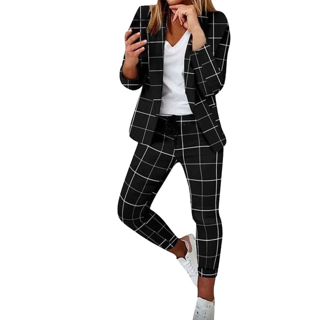 Kcodviy Femmes 2 Pcs Décontracté Léger Grande Taille Salopettes de Neige Femmes Poids Mince Mince Manteau Extensible Tailleur Femme Manches Longues Pantalon de Bureau+ Tailleurs Pantalons Juniors Manteaux Vêtements d'Extérieur Complets