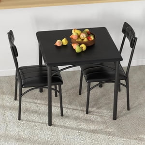 3-Piece Ensemble de table à manger 2 Chaises rembourrées – Cuisine compacte & Meubles de petit-déjeuner, Espace-Sauvegard pour les petits appartements, Style moderne Salle à manger Ensemble de table facile Assemblage,Noir