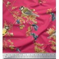 thumbnail image 1 of Soimoi Pink polyester Crepe Fabric Black Berry & Yellow Sparrow Bird Print Fabric by Yard 52 Inch Wide, 1 of 3
