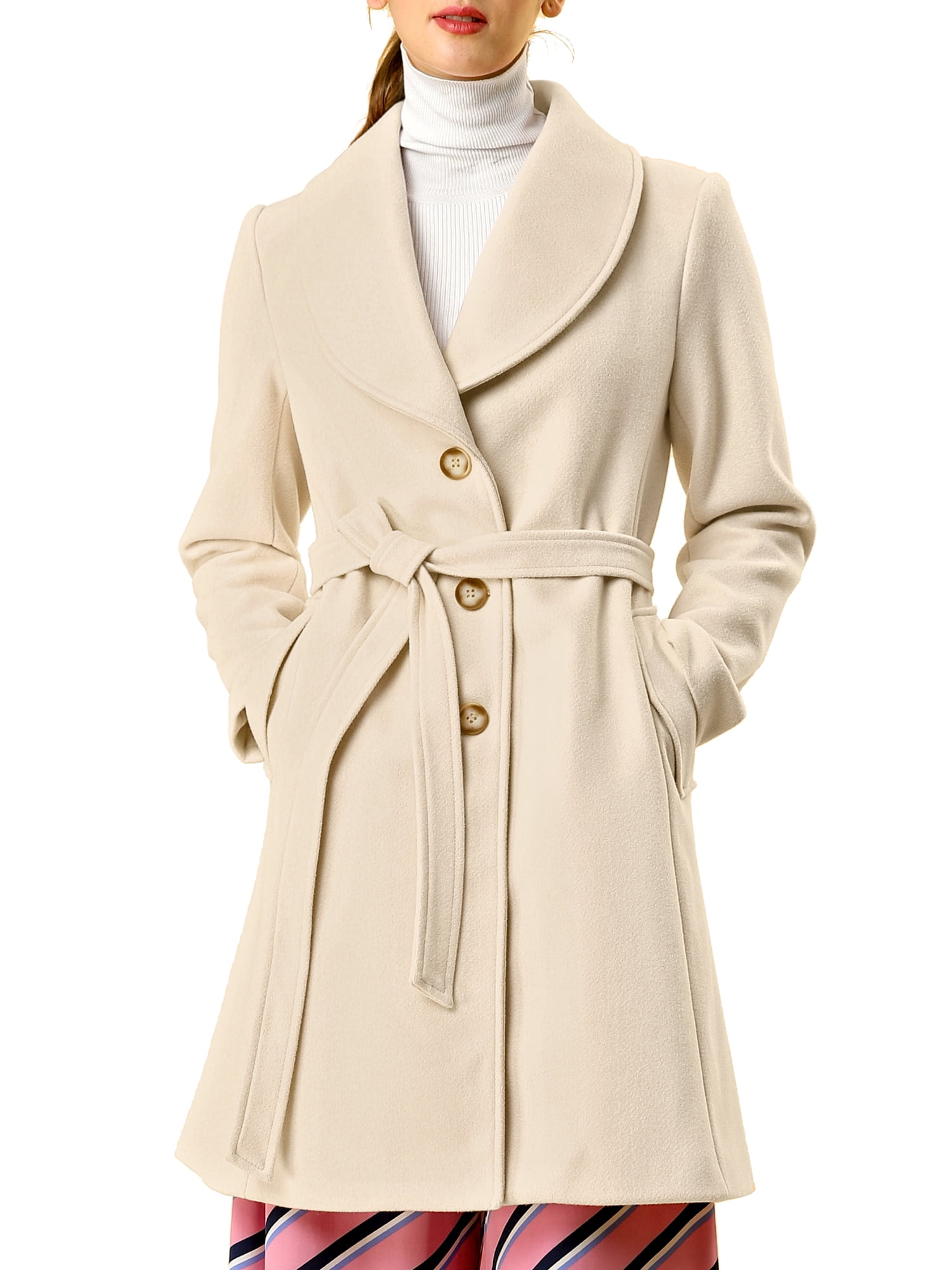 INSPIRE CHIC Manteau Trench Long pour Femme, Mignon, à Col Rabattu, à Simple Boutonnage, avec Ceinture