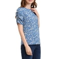 thumbnail image 4 of INSPIRE CHIC Hauts Froncés pour Femmes Col Rond Manches Courtes Dos Goutte d'Eau Blouse Florale m Bleu Blanc, 4 of 7