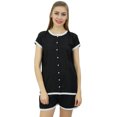 thumbnail image 1 of Bimba Ensemble de Pyjama en Dentelle Noir pour Femmes à Boutons, Chemise de Nuit en Rayonne et Short, Robe-16, 1 of 11