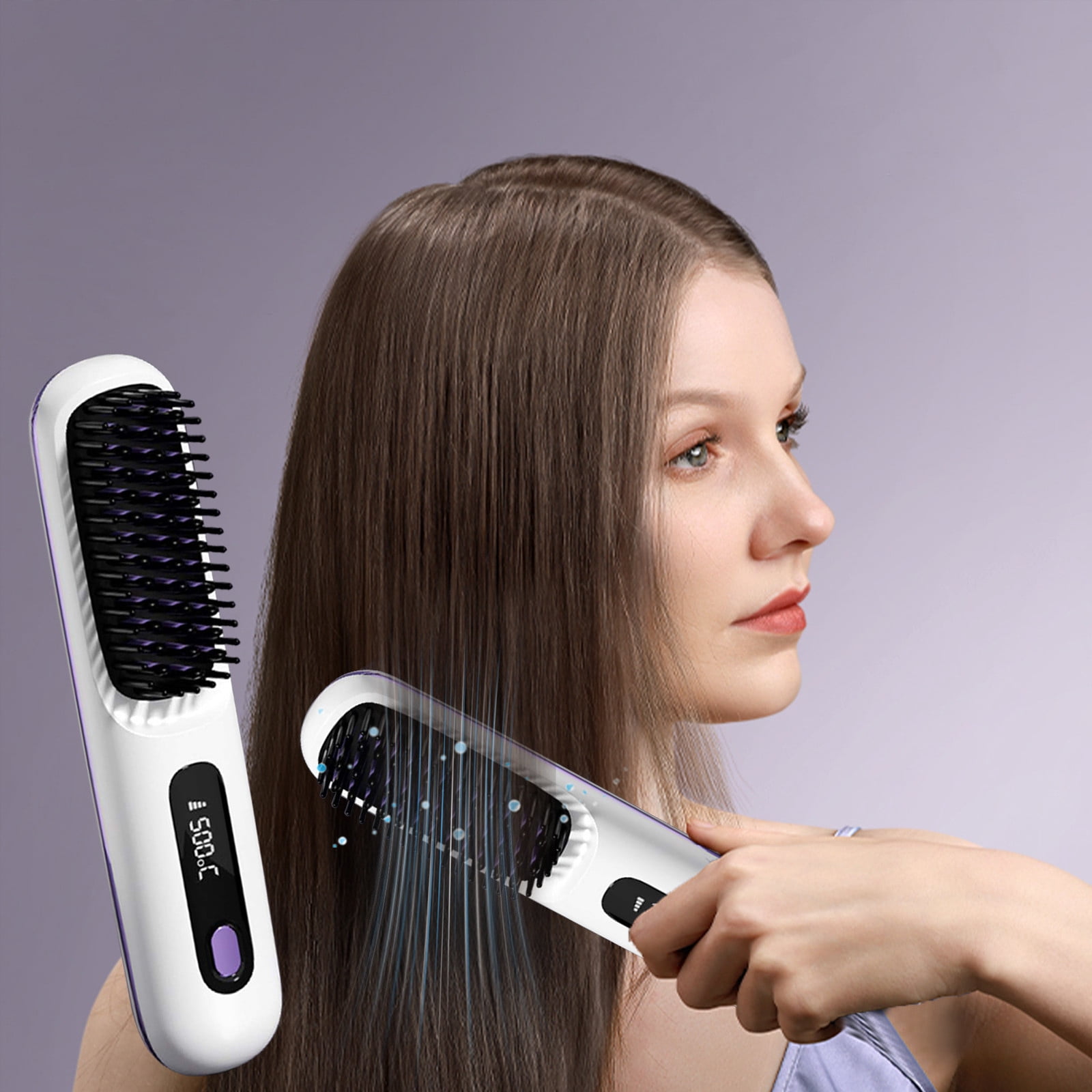 FcBaudy Wireless Hair Straightener Brush Upgraded Portable Hair Straightener Brush For Women With Travel Size In 1 Wireless Hair Straight Comb USB Rechargeable Straightener Brush