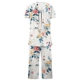 thumbnail image 4 of FAFWYP Ensembles de Pyjama 2 Pcs pour Femmes, Ensembles de Pyjama à Imprimé Floral, Tenue de Nuit Douce, Hauts à Manches Courtes à Col Ras du Cou et Pantalons Capri, Ensembles de Détente, P-3TG, 4 of 5
