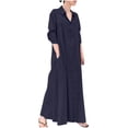 thumbnail image 2 of Meichang Robe Chemise Longue Maxi pour Femmes, Robe de Travail Boutonnée, Manches Longues, Col, Coupe Ample, Robe T-Shirt Unie, Robe Décontractée Évasée avec Poches, 2 of 8