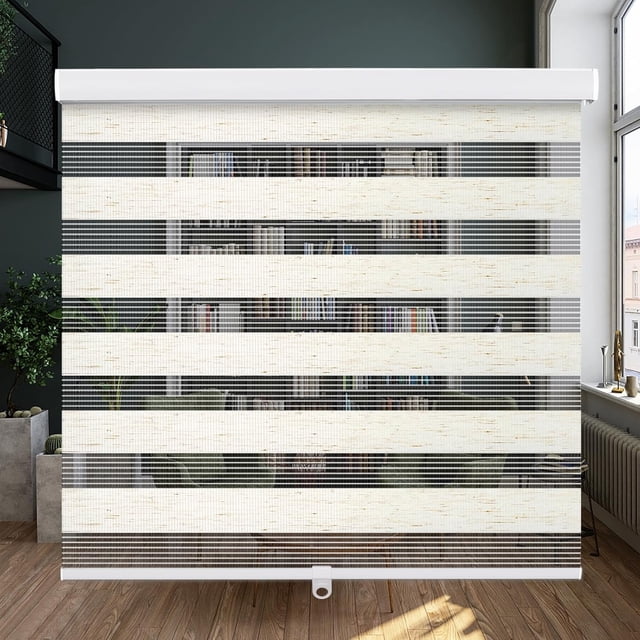 Cordless Zebra Blinds Roller Shades for Window-Dual Layer Sheer Blinds Light Control with Valance Day Night Privacy Light Filtering Fabric ; W x ; H (W.xHcm)