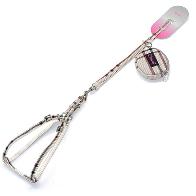 Pet Harness Leash Set Plaid Adjustable Puppy Training Leash Dog Leash with Bag