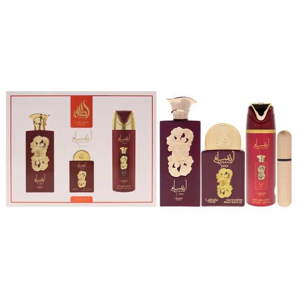 Pride - Ansaam Gold by Lattafa pour Femmes - Coffret Cadeau 3 Pcs Vaporisateur EDP 3,4 Oz, Vaporisateur EDP 0,67 Oz, Vaporisateur Corporel Parfumé 6,67 Oz