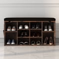 thumbnail image 3 of Shoe Storage Bench, 10 Cubbies Shoe Bench with Cushion and Side Pocket, 41 Inch Entryway Shoe Organizer, Cubby Shoe Rack with Adjustable Shelves for Entryway Hallway, Rustic Brown, 3 of 7