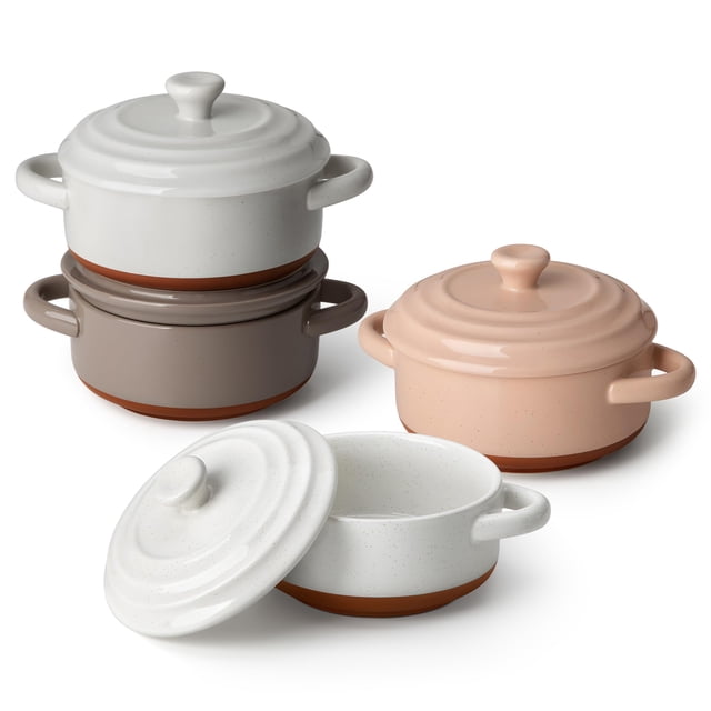 MALACASA Mini Cocotte Set - 12 OZ Small Casserole Dishes for Oven with Lids and Handles, Ramekins Oven Safe, Ceramic Mini Dutch O