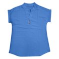 thumbnail image 4 of 2025 Women Spring Summer Clothing Button Up Blouse for Women Solid Button Back Ruffled Button Up Shirt for Women Trim Blouse Casual Short Graphic Shirts for Women Sleeve Blouse, 4 of 4