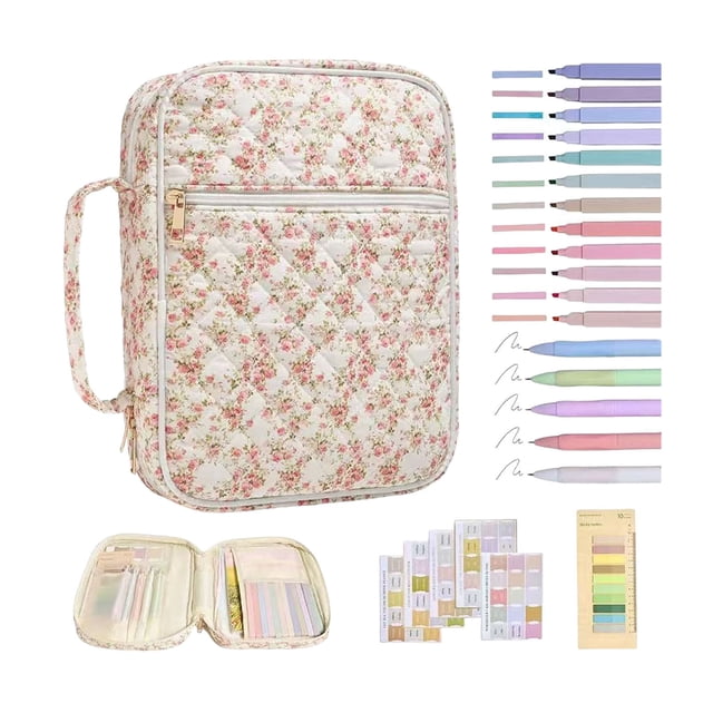 Camping Hiking Study Journal Organizer Book Cover with Quilted Design and Zippered Carrying Handles for Secure Transport