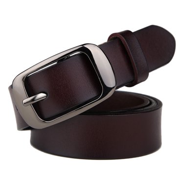 Ceinture en Cuir pour Femmes, Couleur Unie, Boucle à Ardillon, Ceintures de Taille Simples pour Robe et Accessoires de Jeans, 115 cm (Café)