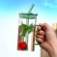 thumbnail image 4 of Tasse en Verre avec Paille Résistante à la Chaleur 350 ml pour Boissons Froides Jus Lait Boisson Café Texture en Verre avec Couvercle pour Usage Quotidien, 4 of 5