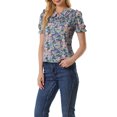 thumbnail image 4 of INSPIRE CHIC Blouse à Manches Courtes Smockée à Volants Col Peter Pan Floral pour Femmes TP Noir Violet, 4 of 6