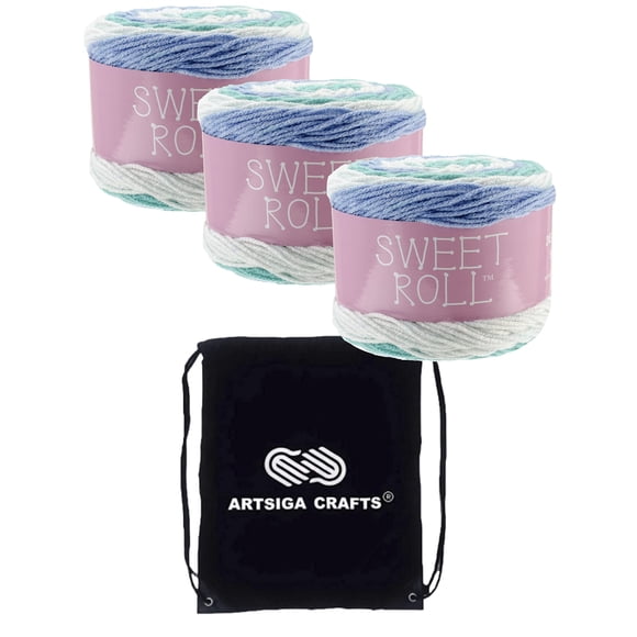 Premier Yarns Sweet Roll Spearmint Pop 1047-18 (3-Skeins - Same Dye Lot) Worsted Medium #4 Acrylic Yarn for Crocheting and Knitting with Project Bag