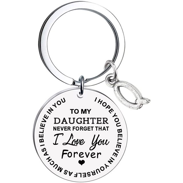 CHUANK Clearance To My Daughter Message Keychain Stainless Steel Initial Last Name 26 Letter Family Inspirational Keychain Gift