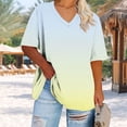 thumbnail image 4 of Ovbmpzd Plus Size Ladies Tops V-Neck Yellow Short Sleeve Comfy Gradient Color Blouses Women's Blouses XXXL, 4 of 6