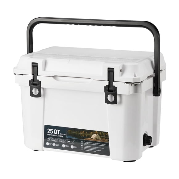 Heavy Duty White Hard Cooler – 25 Quart Insulated Beer Keg Fridge – 5-Day Ice Retention, Portable, Ideal for Camping, Beach, Fishing, Picnic, BBQ, Tailgating – Injection Molding (KUER-ZA-25QT White)