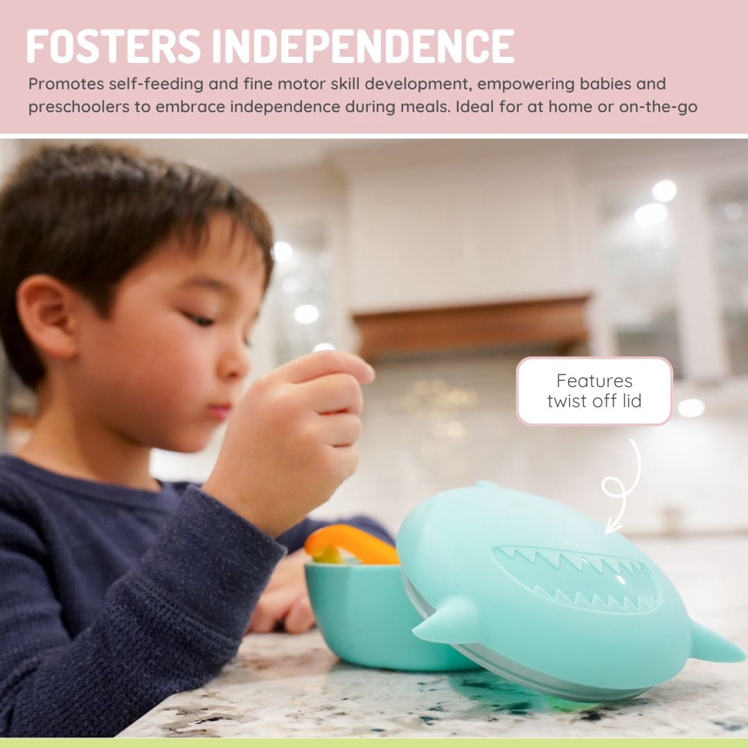 Melii Silicone Bowls with Lid, Shark for Babies, Toddlers, Adults - Blue - 1 Unit