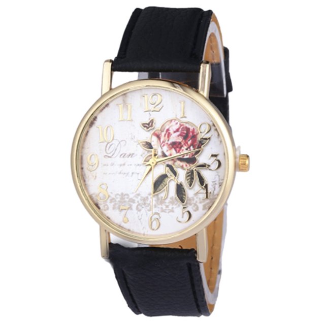 LYMAYTER Stylish Ladies Watch Stylish Women's Rose Pattern Watch - Faux Leather Strap, Quartz Movement