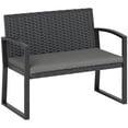 thumbnail image 1 of Outsunny Banc d'Extérieur en Osier 2 Places pour Patio, Causeuse avec Coussin, Gris, 1 of 10