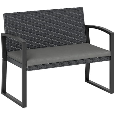 Outsunny 2 Seater Wicker Outdoor Bench Patio Loveseat with Cushion, Grey