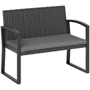 Outsunny 2 Seater Wicker Outdoor Bench Patio Loveseat with Cushion, Grey